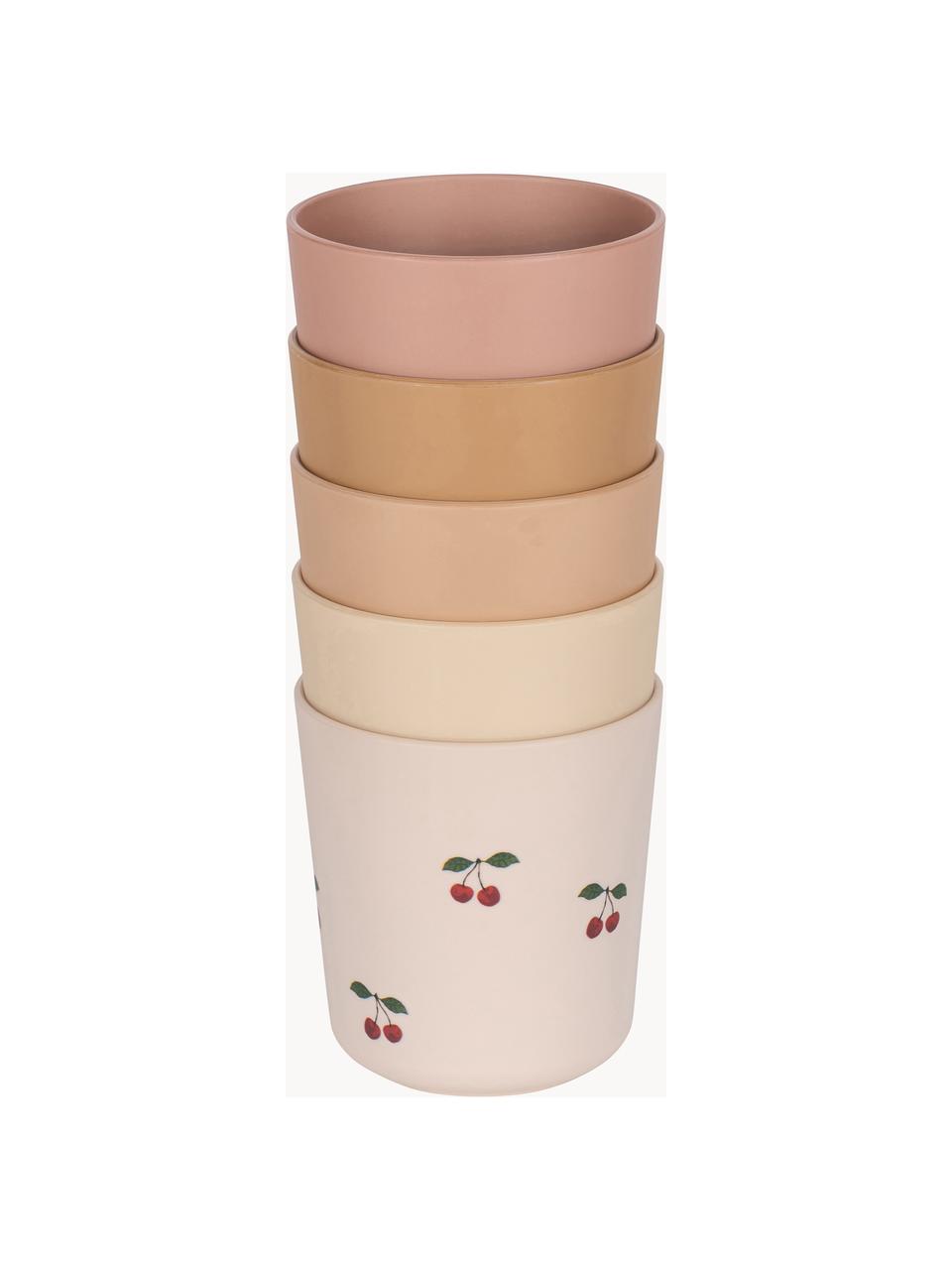 Tazas infantiles Mix, 5 uds., 100 % PLA (plástico), Tonos melocotón y rosa con motivo de cerezas, Ø 7 x Al 8 cm