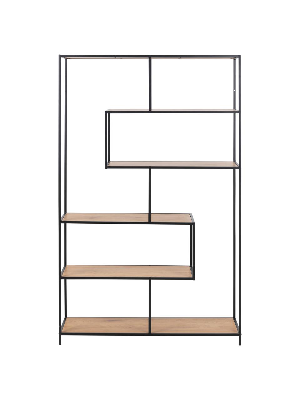 Regál s kovovým rámem Seaford, Dřevo, černá, Š 114 cm, V 185 cm