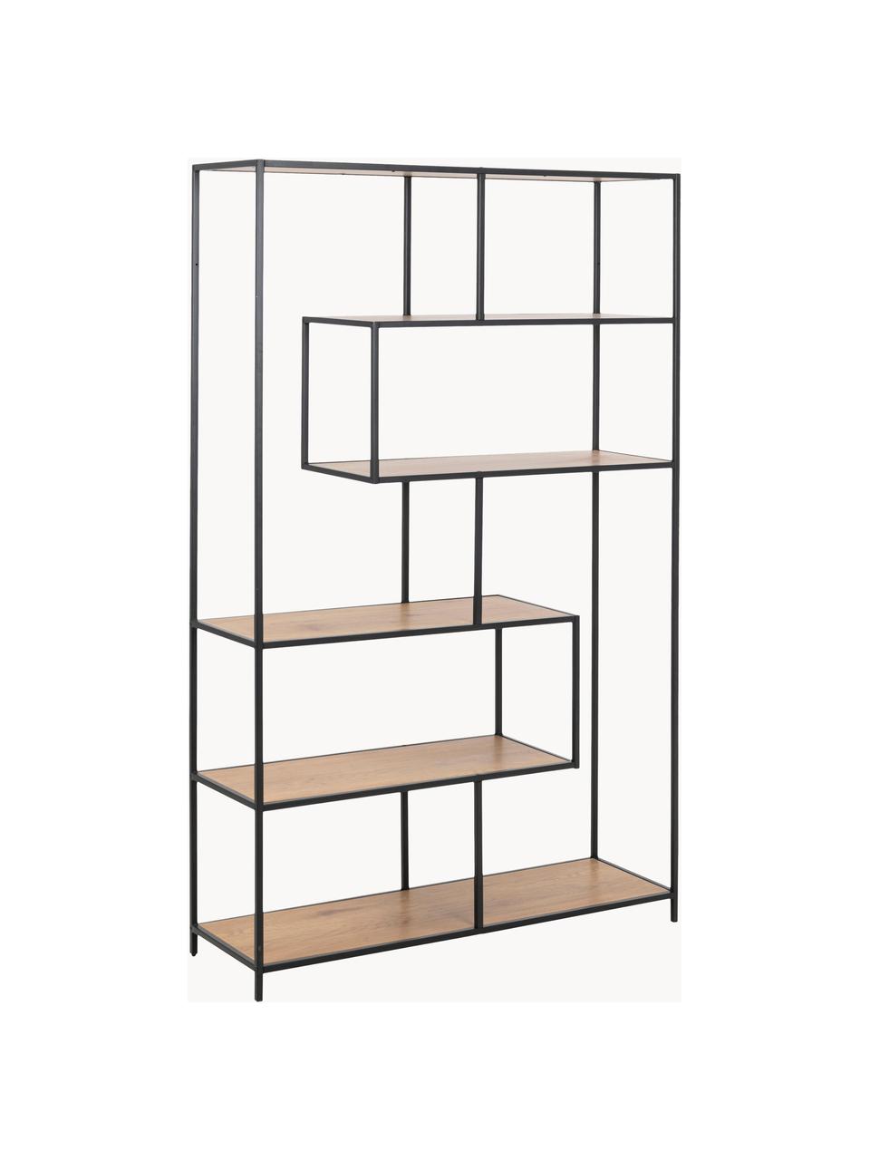 Estantería grande Seaford, Estantes: tablero de fibras de dens, Estructura: metal con pintura en polv, Beige en aspecto madera, negro, An 114 x Al 185 cm