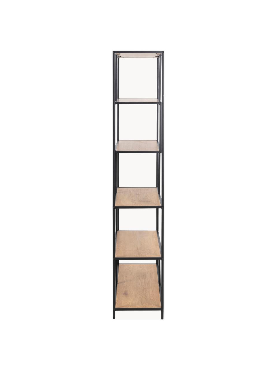 Estantería grande Seaford, Estantes: tablero de fibras de dens, Estructura: metal con pintura en polv, Beige en aspecto madera, negro, An 114 x Al 185 cm