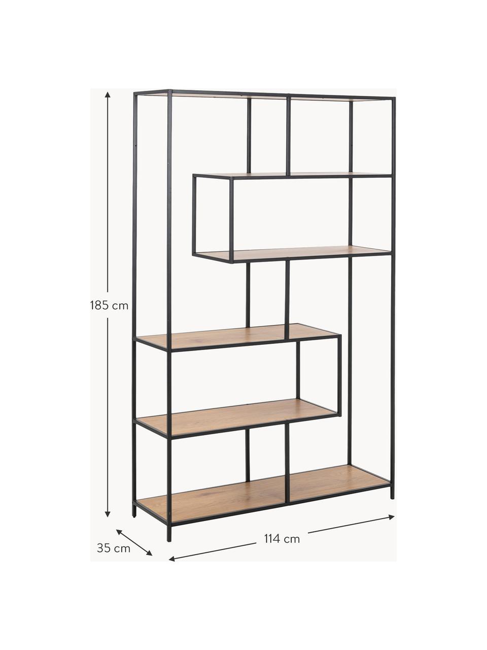 Estantería grande Seaford, Estantes: tablero de fibras de dens, Estructura: metal con pintura en polv, Beige en aspecto madera, negro, An 114 x Al 185 cm