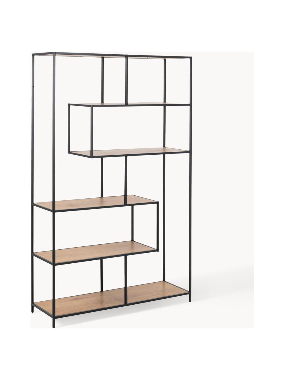 Estantería grande Seaford, Estantes: tablero de fibras de dens, Estructura: metal con pintura en polv, Beige en aspecto madera, negro, An 114 x Al 185 cm