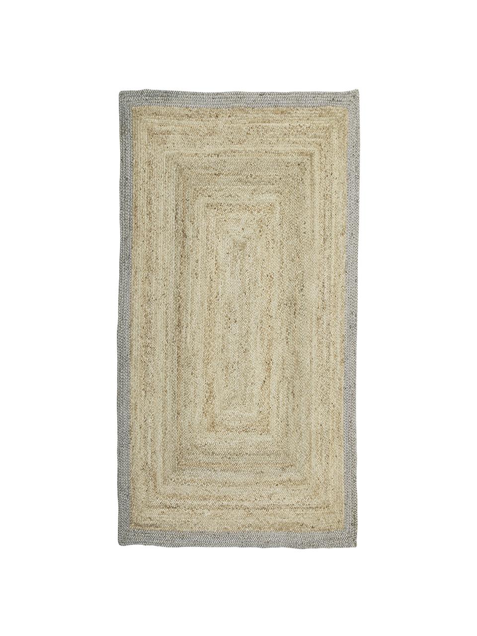 Handgefertigter Jute-Teppich Shanta mit grauem Rand, 100% Jute, Beige, Grau, B 80 x L 150 cm (Größe XS)