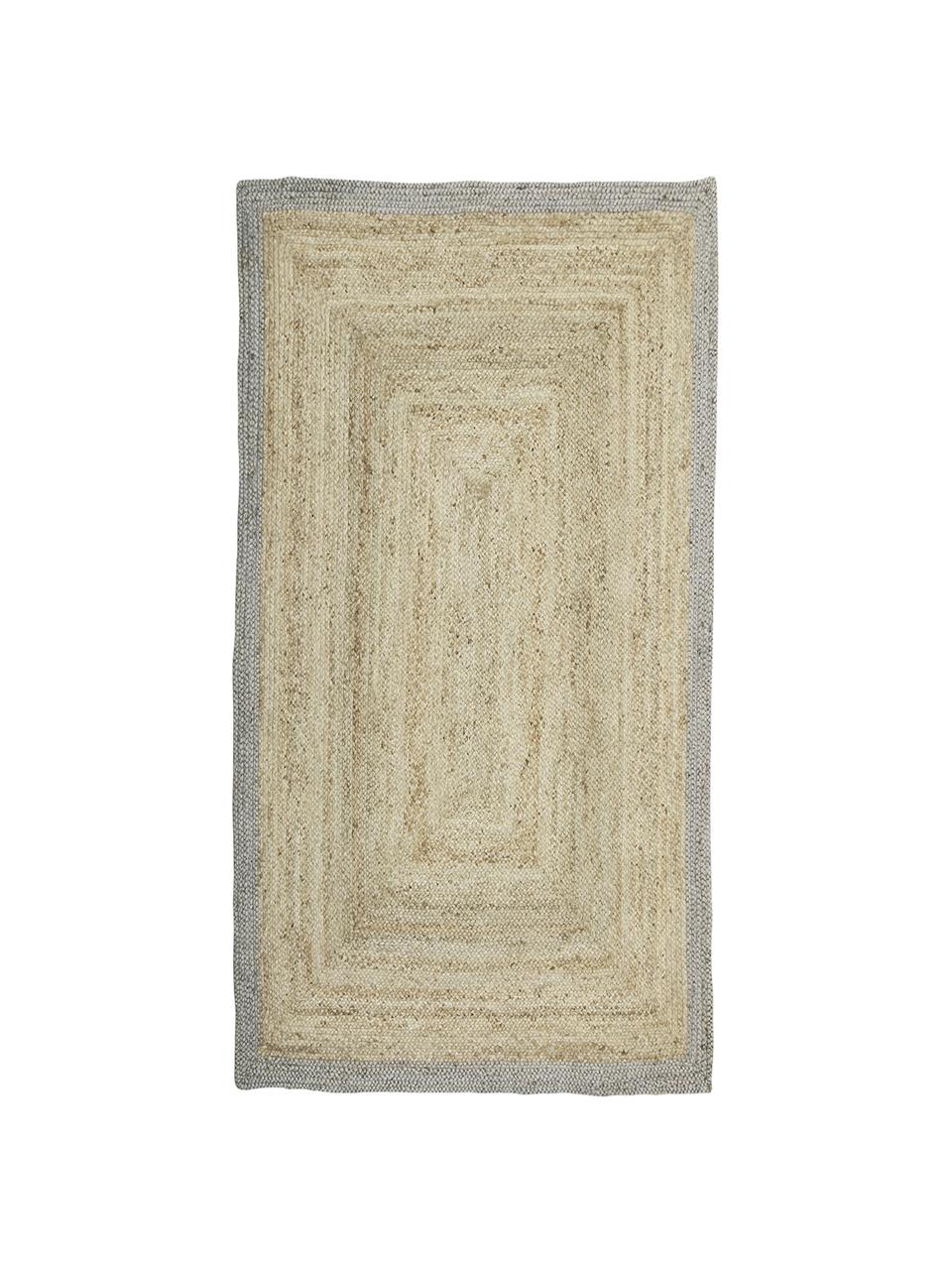 Tappeto in juta taftato a mano con bordo grigio Shanta, 100% juta, Beige, grigio, Larg. 80 x Lung. 150 cm (taglia XS)