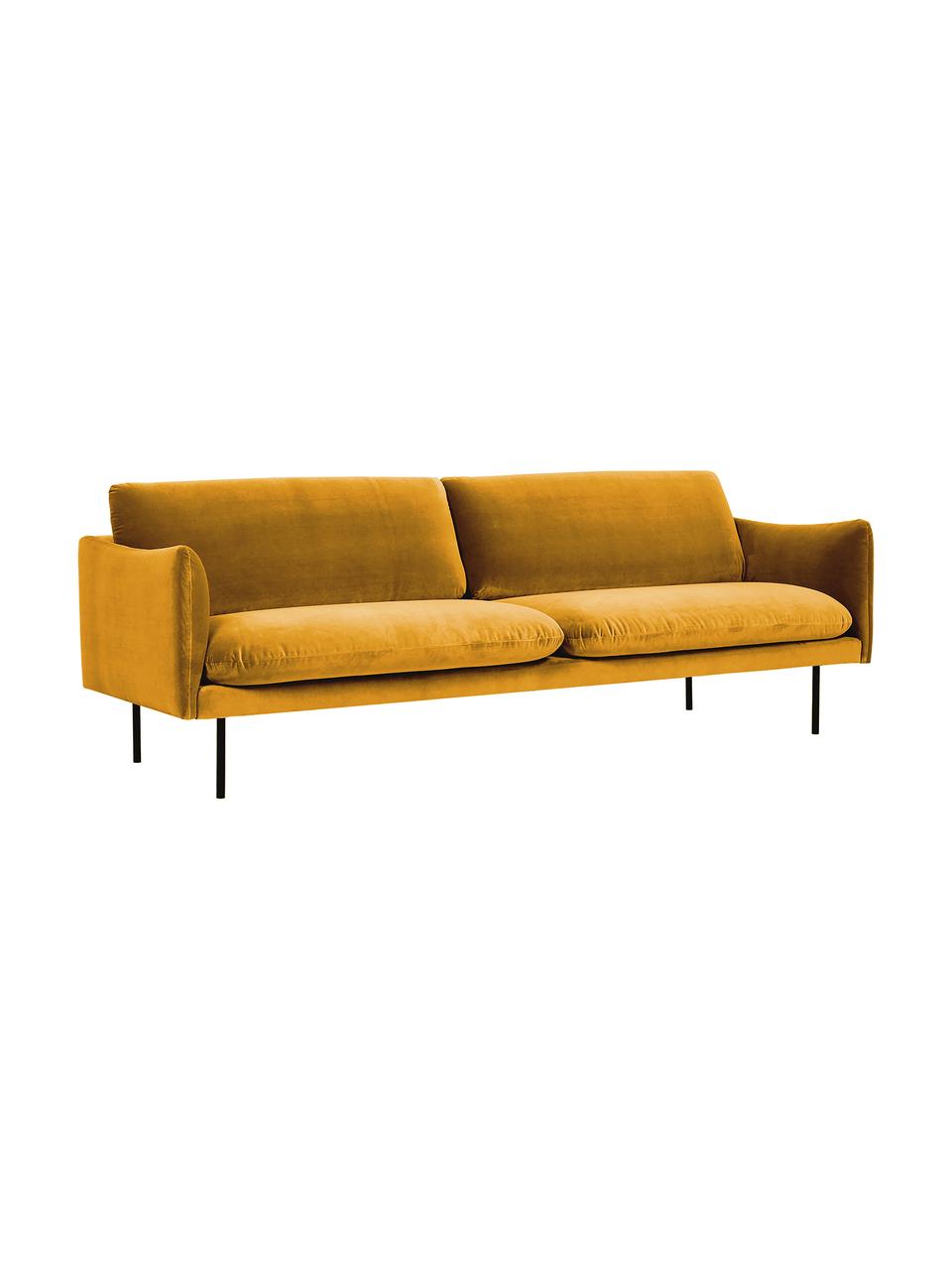 Canapé 3 places en velours pieds en métal Moby, Velours jaune moutarde, larg. 220 x prof. 95 cm