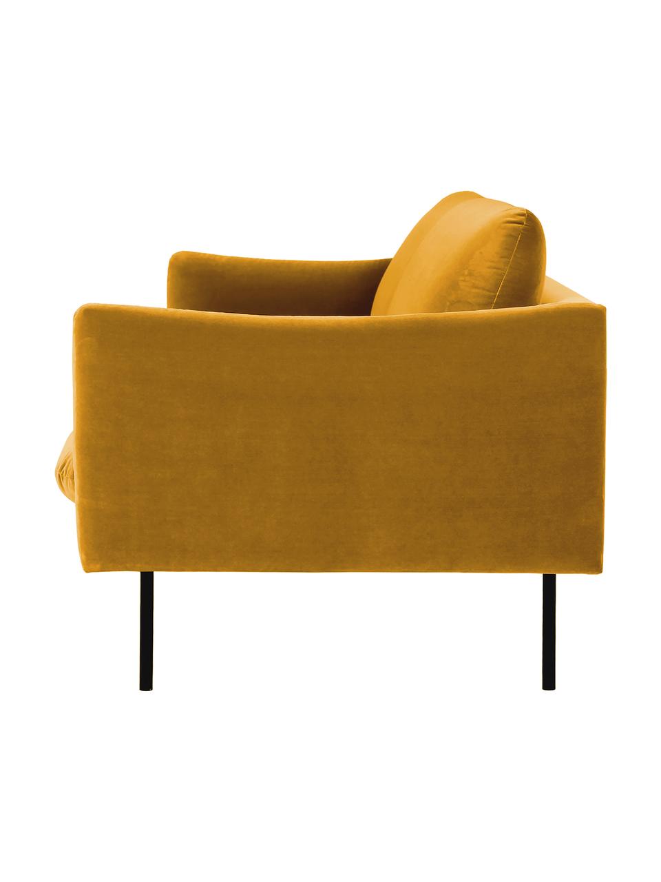 Sofá de terciopelo Moby (3 plazas), Tapizado: terciopelo (poliéster de , Estructura: madera de pino maciza, Patas: metal con pintura en polv, Terciopelo mostaza, An 220 x F 95 cm