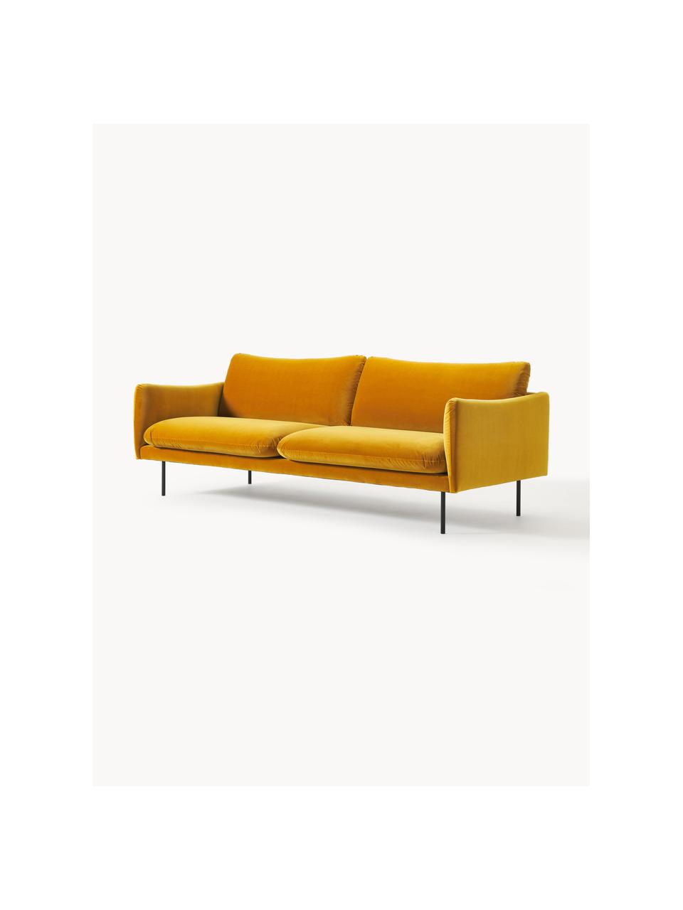 Samt-Sofa Moby (3-Sitzer), Bezug: Samt (Hochwertiger Polyes, Gestell: Massives Kiefernholz, Samt Senfgelb, B 220 x T 95 cm