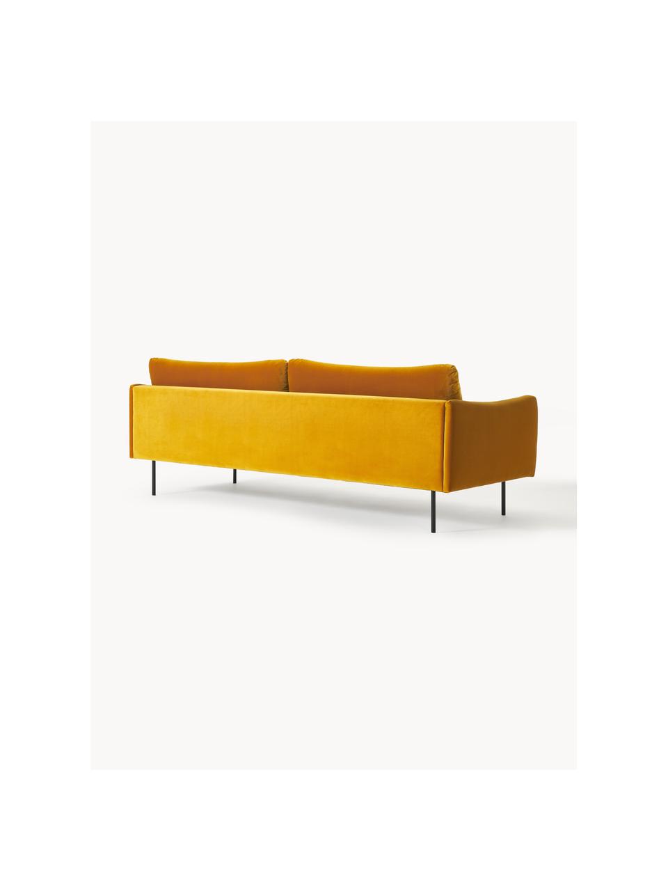 Samt-Sofa Moby (3-Sitzer), Bezug: Samt (Hochwertiger Polyes, Gestell: Massives Kiefernholz, Füße: Metall, pulverbeschichtet, Samt Senfgelb, B 220 x T 95 cm