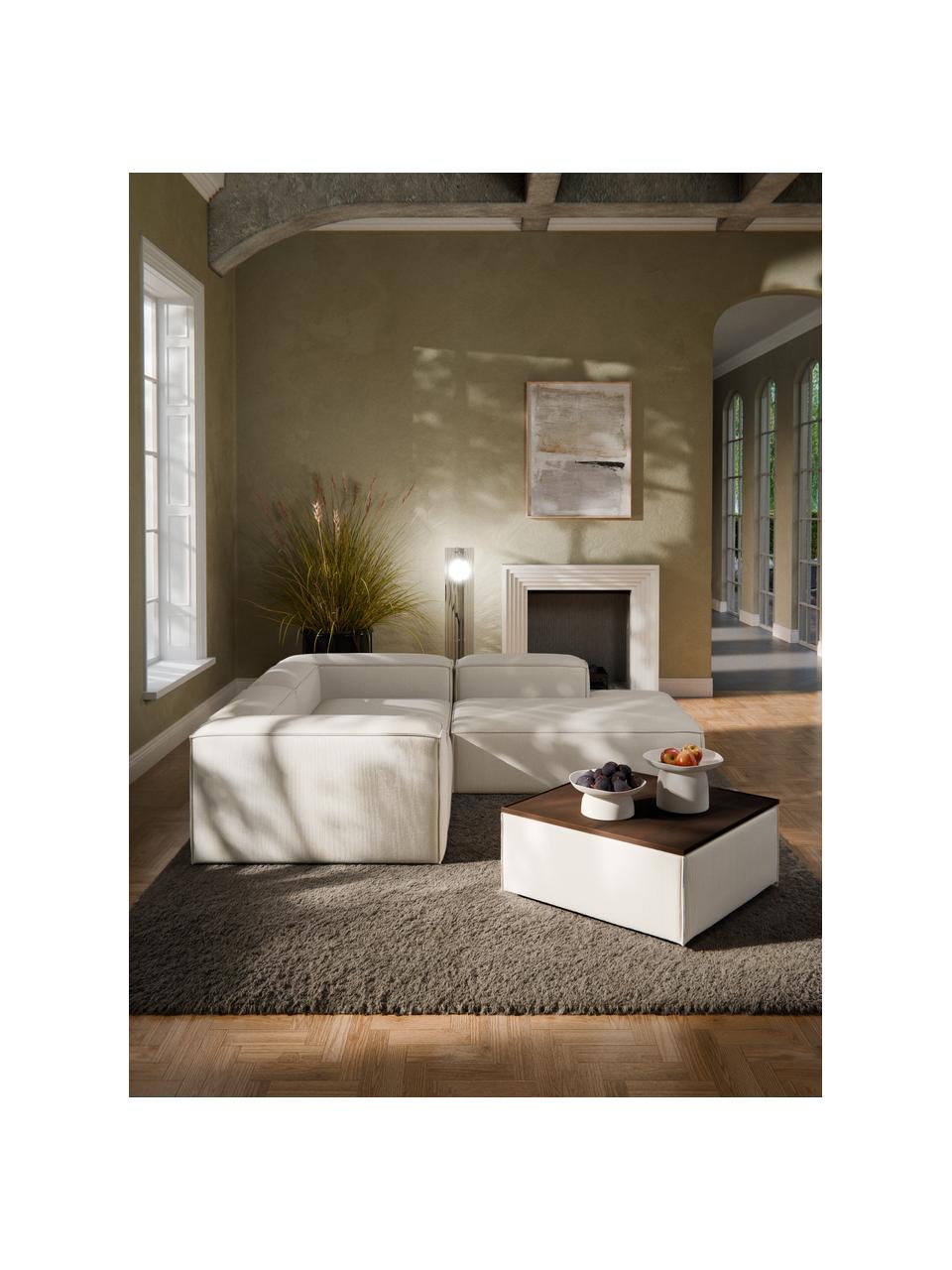 Sofa-Hocker Lennon aus Cord mit Stauraum, Bezug: Cord (92 % Polyester, 8 %, Tablett: Eichenholz, Spannplatte m, Gestell: Spanplatte, mitteldichte , Cord Hellbeige, dunkles Eichenholz, B 88 x T 88 cm