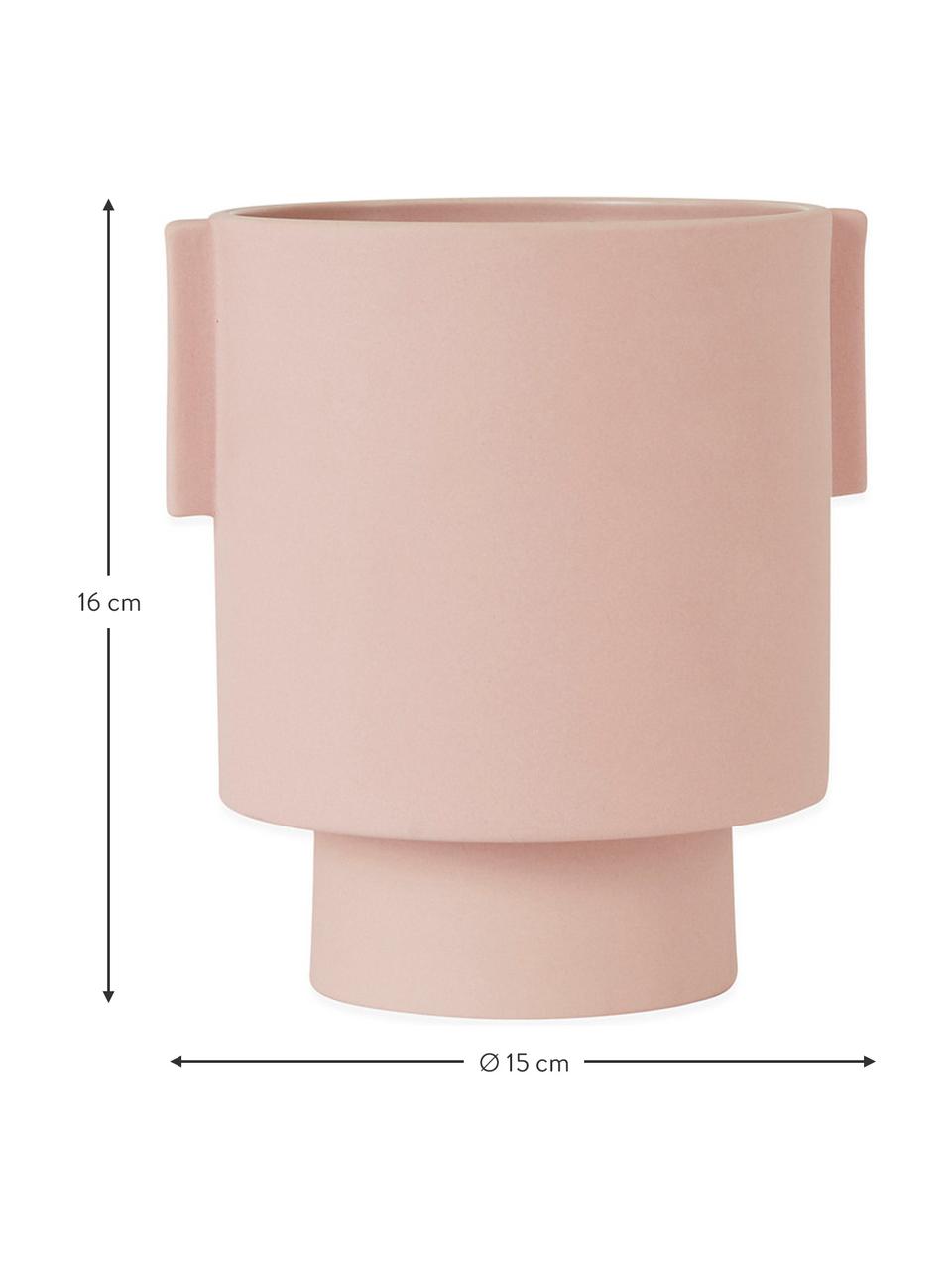 Ręcznie wykonana osłonka na doniczkę z ceramiki Ika, Ceramika, Blady różowy, Ø 15 x W 16 cm