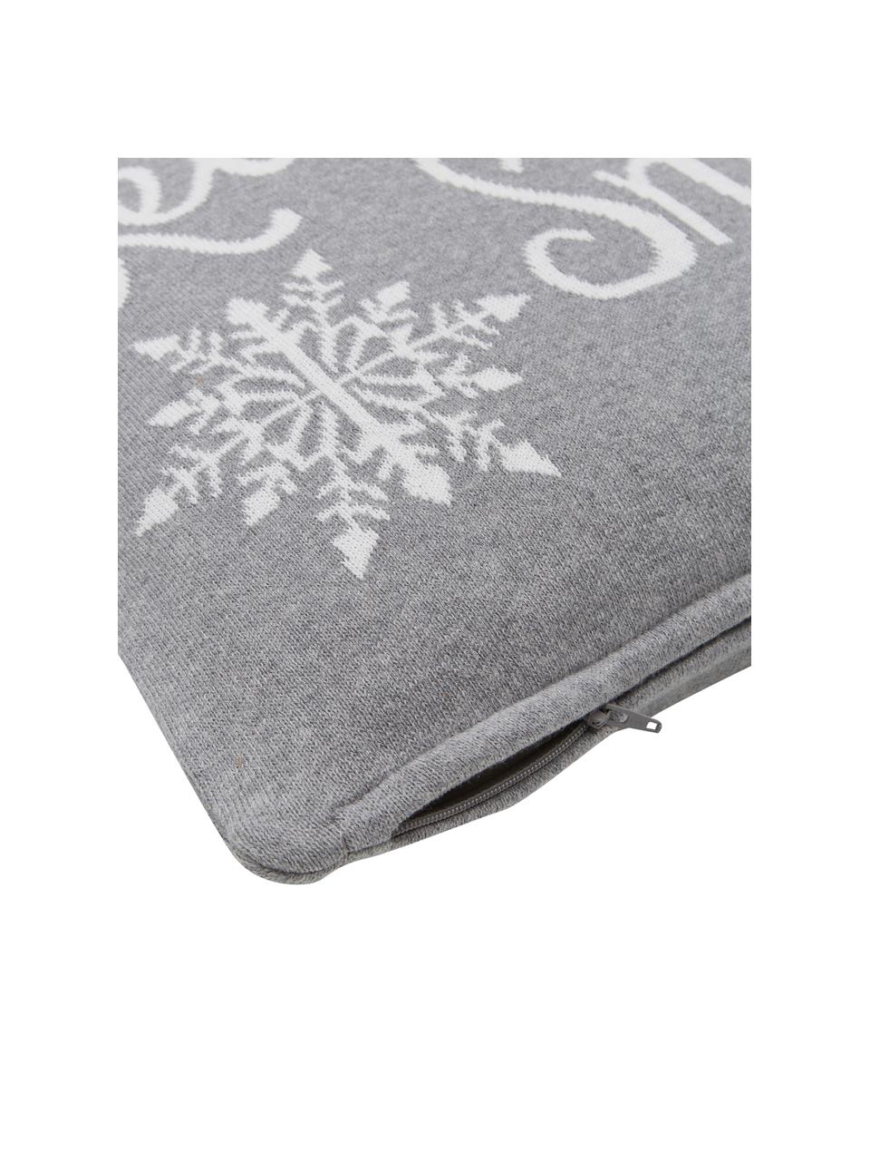 Kussenhoes Let It Snow in grijs, 100% gekamd katoen, Lichtgrijs, B 40 x L 40 cm