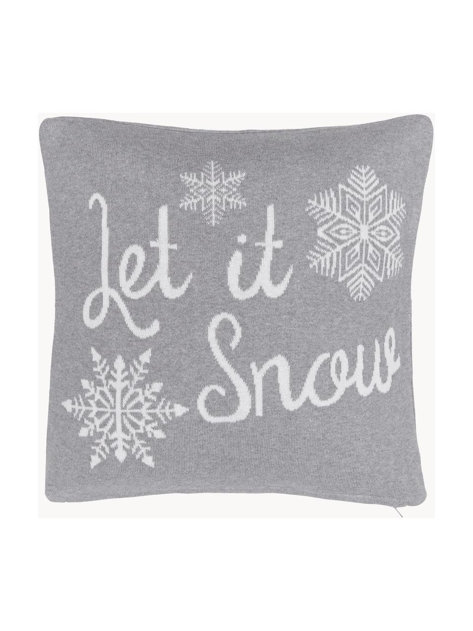 Poszewka na poduszkę Let It Snow, 100% bawełna czesana, Jasny szary, biały, S 40 x D 40 cm
