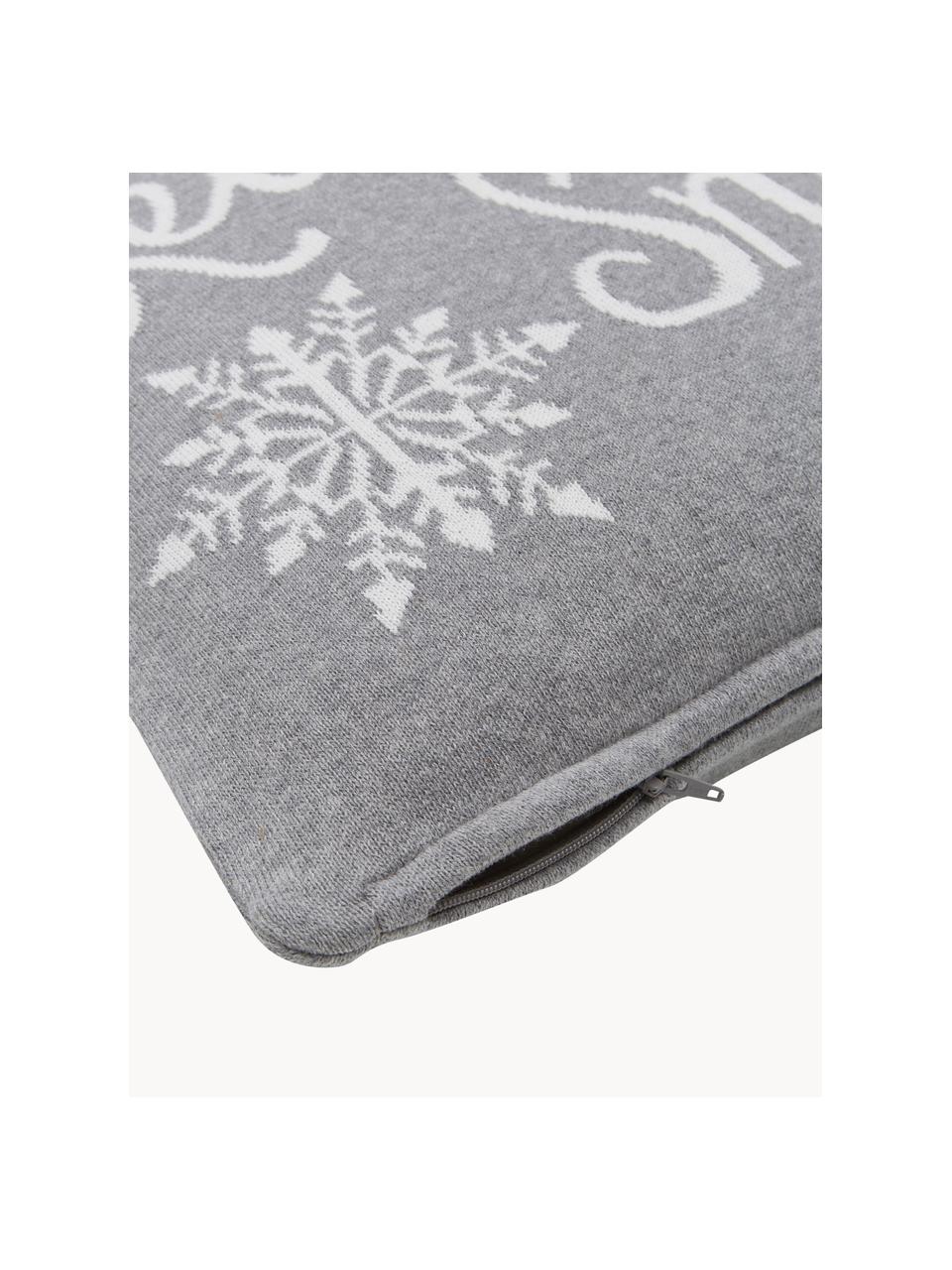Povlak na polštář Let It Snow, 100 % česaná bavlna, Světle šedá, bílá, Š 40 cm, D 40 cm