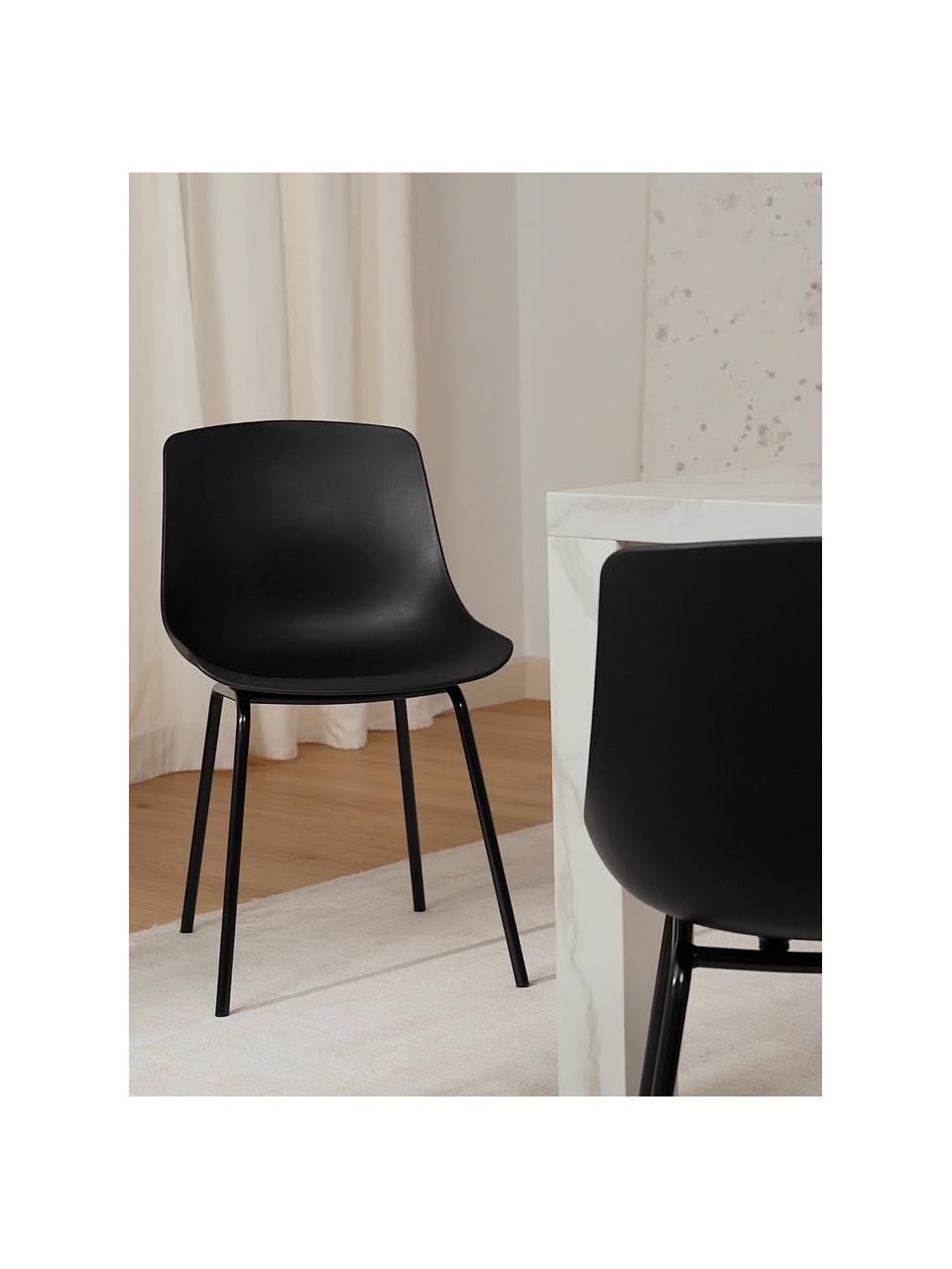 Kunststoffstühle Dave mit Metallbeinen, 2 Stück, Sitzfläche: Kunststoff, Beine: Metall, pulverbeschichtet, Schwarz, B 46 x T 53 cm