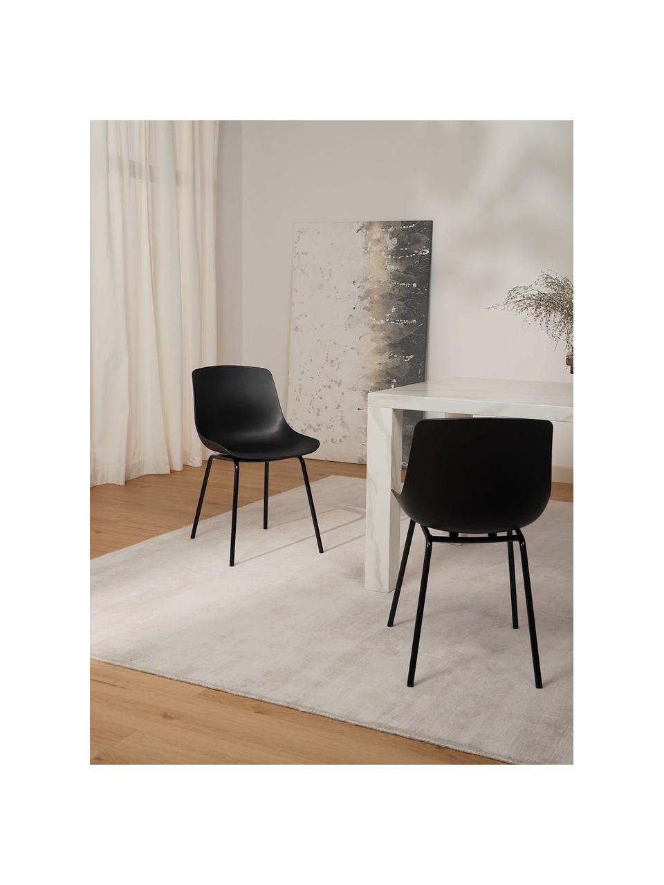 Kunststoffstühle Dave mit Metallbeinen, 2 Stück, Sitzfläche: Kunststoff, Beine: Metall, pulverbeschichtet, Schwarz, B 46 x T 53 cm