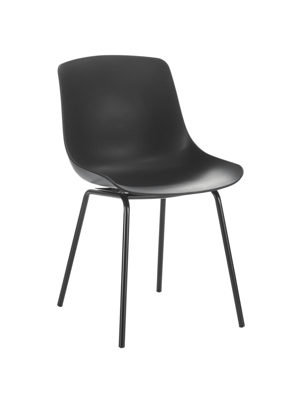 Kunststoffstühle Dave mit Metallbeinen, 2 Stück, Sitzfläche: Kunststoff, Beine: Metall, pulverbeschichtet, Schwarz, B 46 x T 53 cm