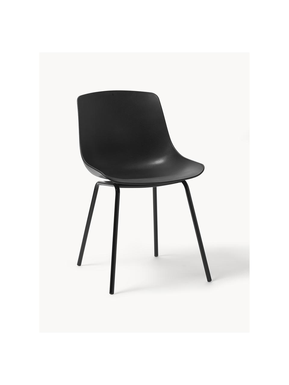 Plastové stoličky s kovovými nohami Dave, 2 ks, Čierna, Š 46 x H 53 cm