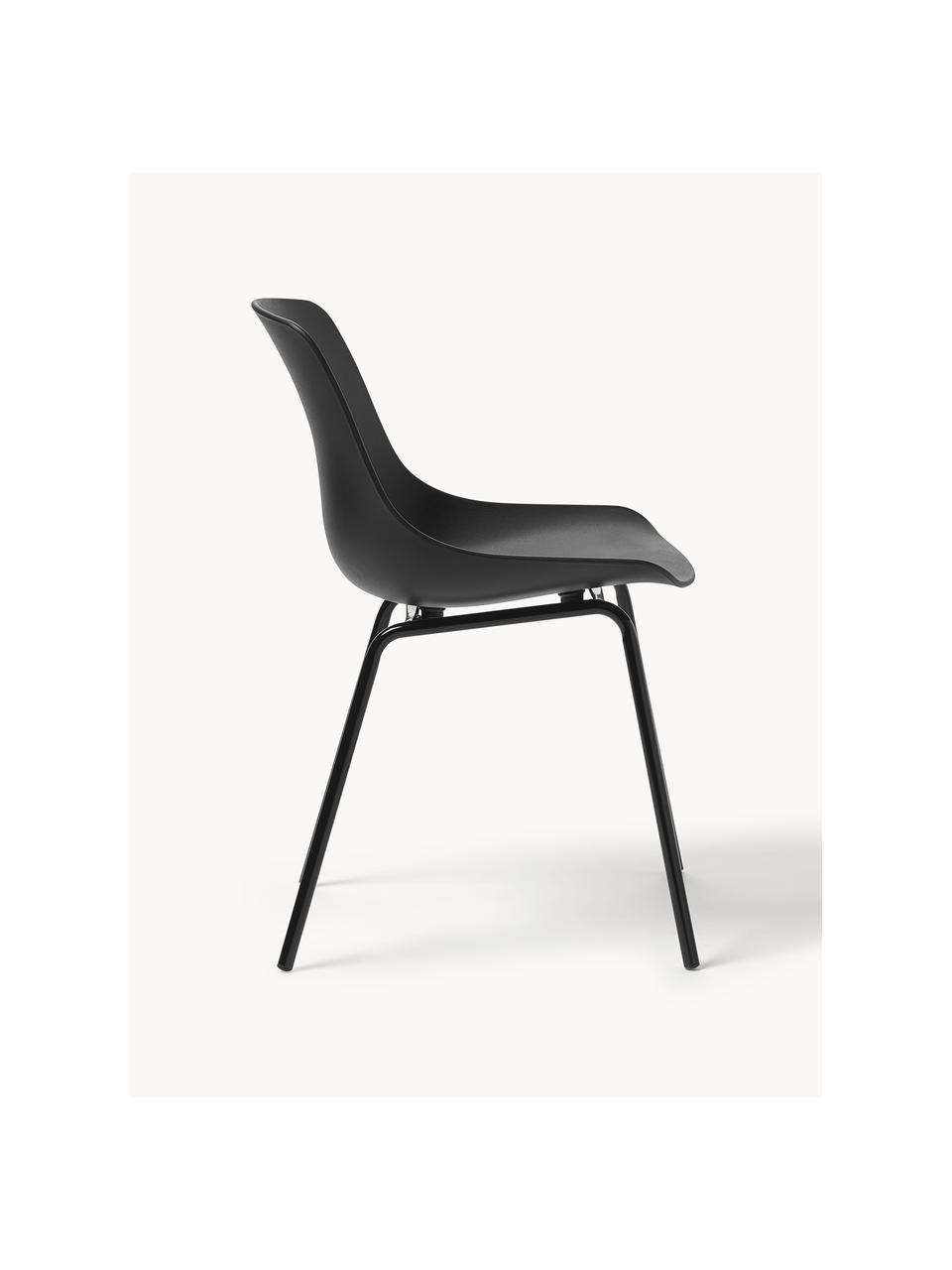 Chaises en pastique avec pieds en metal Dave, 2 pièces, Noir, larg. 46 x prof. 53 cm