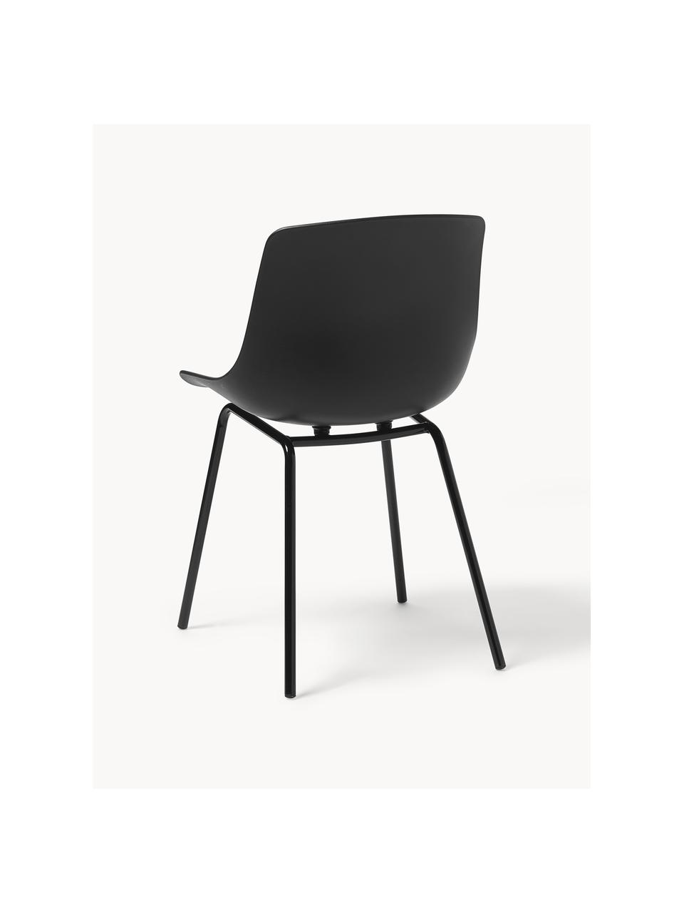 Chaises en pastique avec pieds en metal Dave, 2 pièces, Noir, larg. 46 x prof. 53 cm