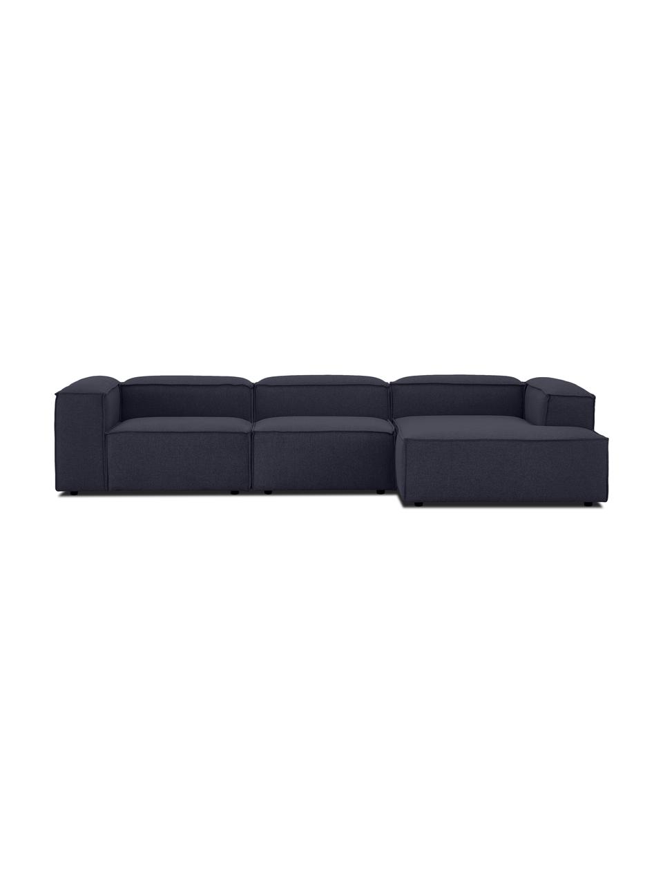 Divano angolare componibile Lennon, Rivestimento: 100% poliestere Con 115.0, Struttura: legno di pino massiccio, , Piedini: plastica I piedini si tro, Tessuto blu scuro, Larg. 327 x Prof. 180 cm, chaise-longue a sinistra