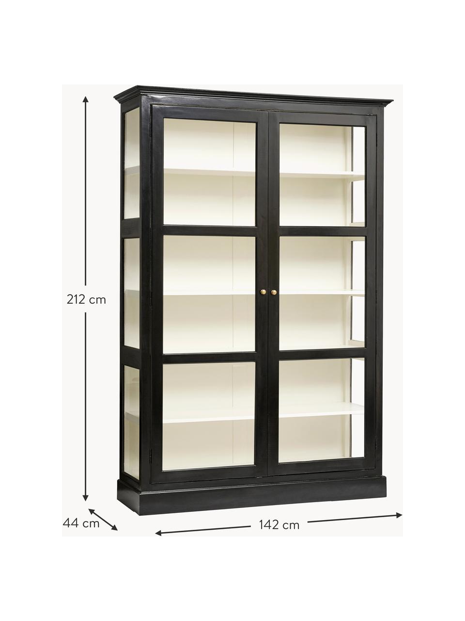 Handbemalte Vitrine Classic, Griff: Messing, Schwarz, Cremeweiss, B 142 x H 212 cm