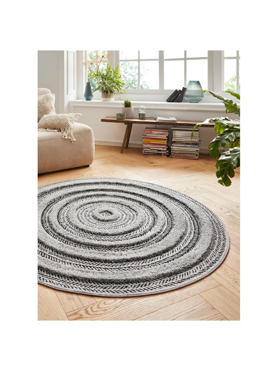 Tapis rond outdoor à effet relief Nador, Anthracite, gris