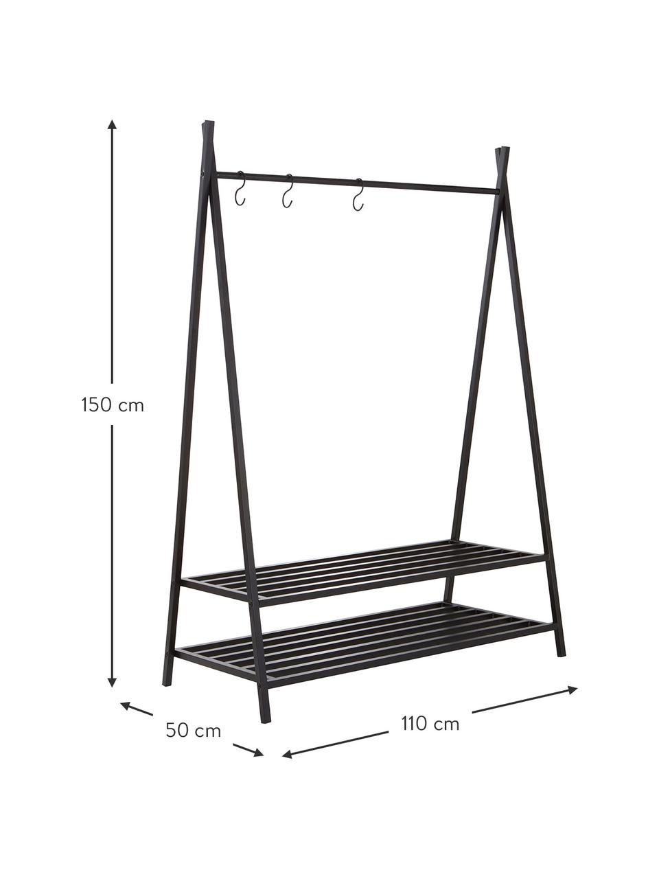 Kovový vešiak na oblečenie Preston, Oceľ s práškovým náterom, Čierna, Š 110 x V 150 cm