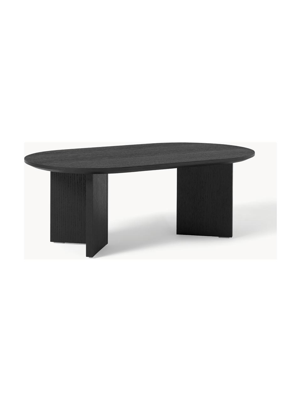 Table basse ovale en bois Toni, MDF avec placage en bois de chêne, laqué, Noir, Ø 100 x haut. 55 cm