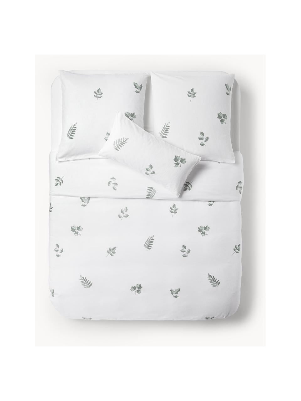 Funda nórdica de franela Fraser, Blanco, verde salvia, Cama 150/160 cm (240 x 220 cm)