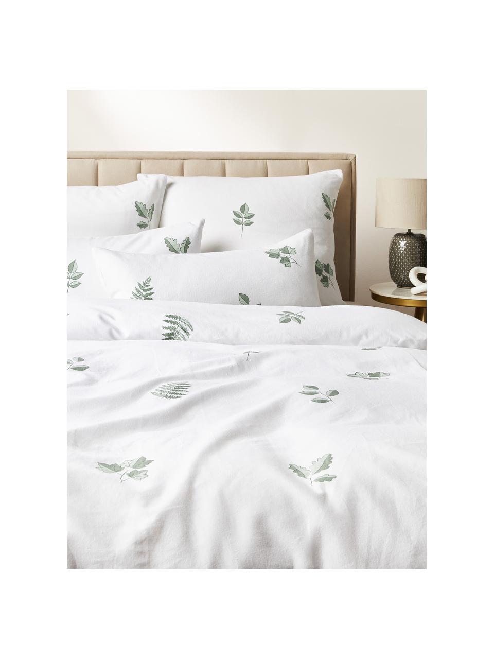 Funda nórdica de franela Fraser, Blanco, verde salvia, Cama 150/160 cm (240 x 220 cm)