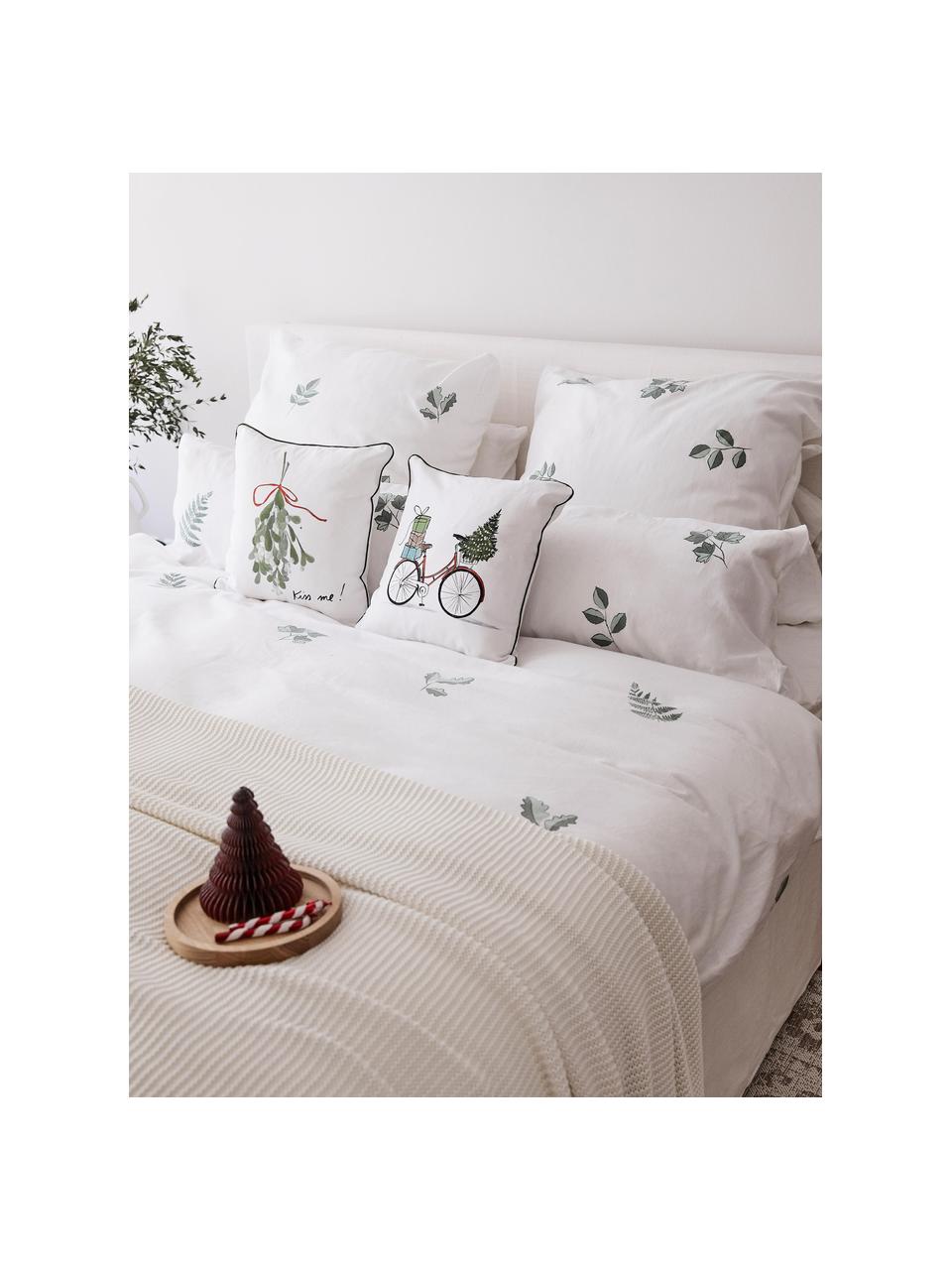 Funda nórdica de franela Fraser, Blanco, verde salvia, Cama 150/160 cm (240 x 220 cm)