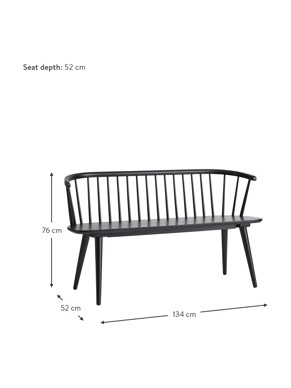 Ławka z drewna kauczukowego Jolina, Lite drewno kauczukowe, Czarny, S 134 x W 76 cm