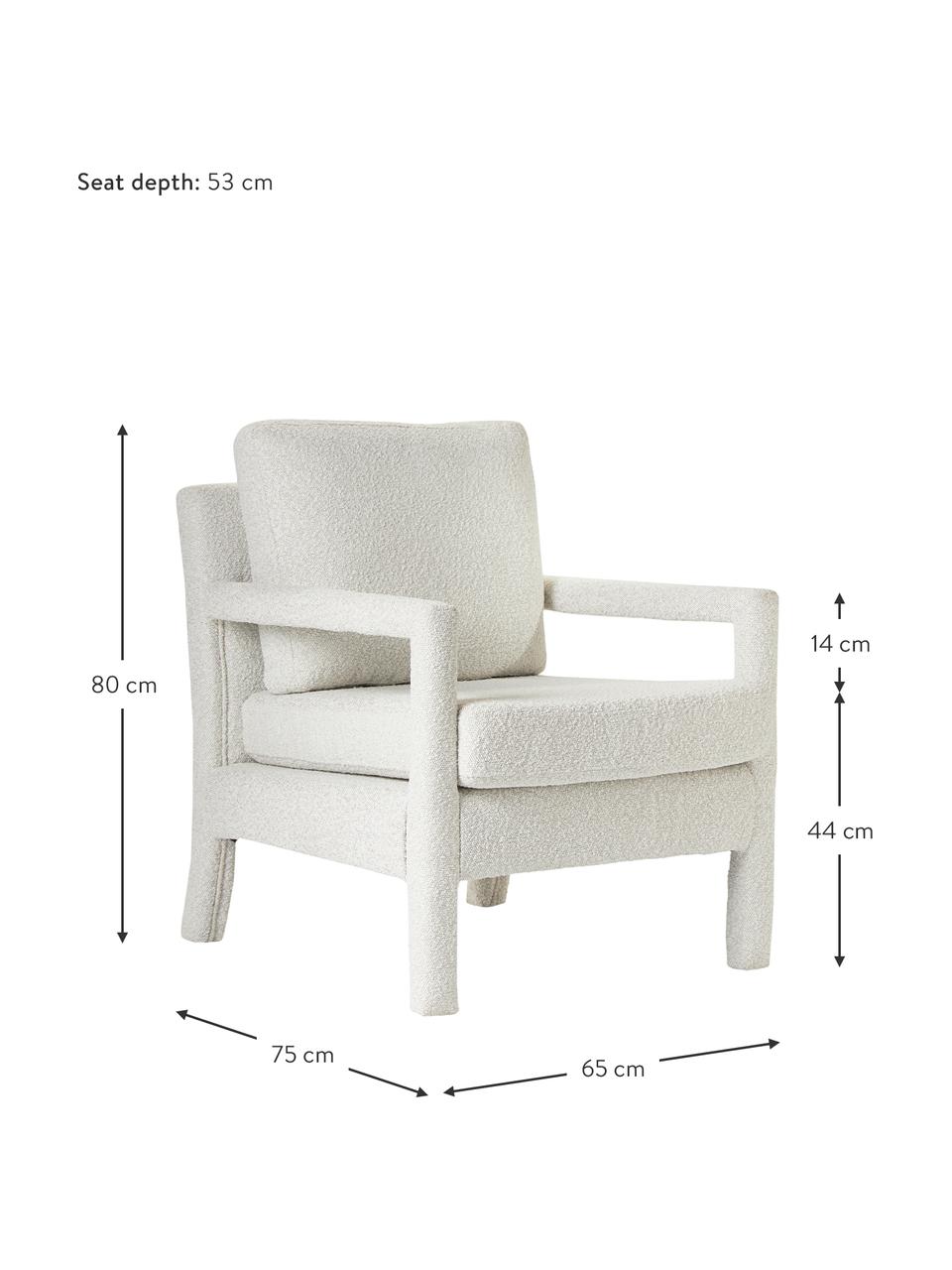 Fotel bouclé Claudette, Tapicerka: bouclé (100% poliester) D, Stelaż: lite drewno sosnowe, skle, Biały bouclé, S 65 x G 75 cm