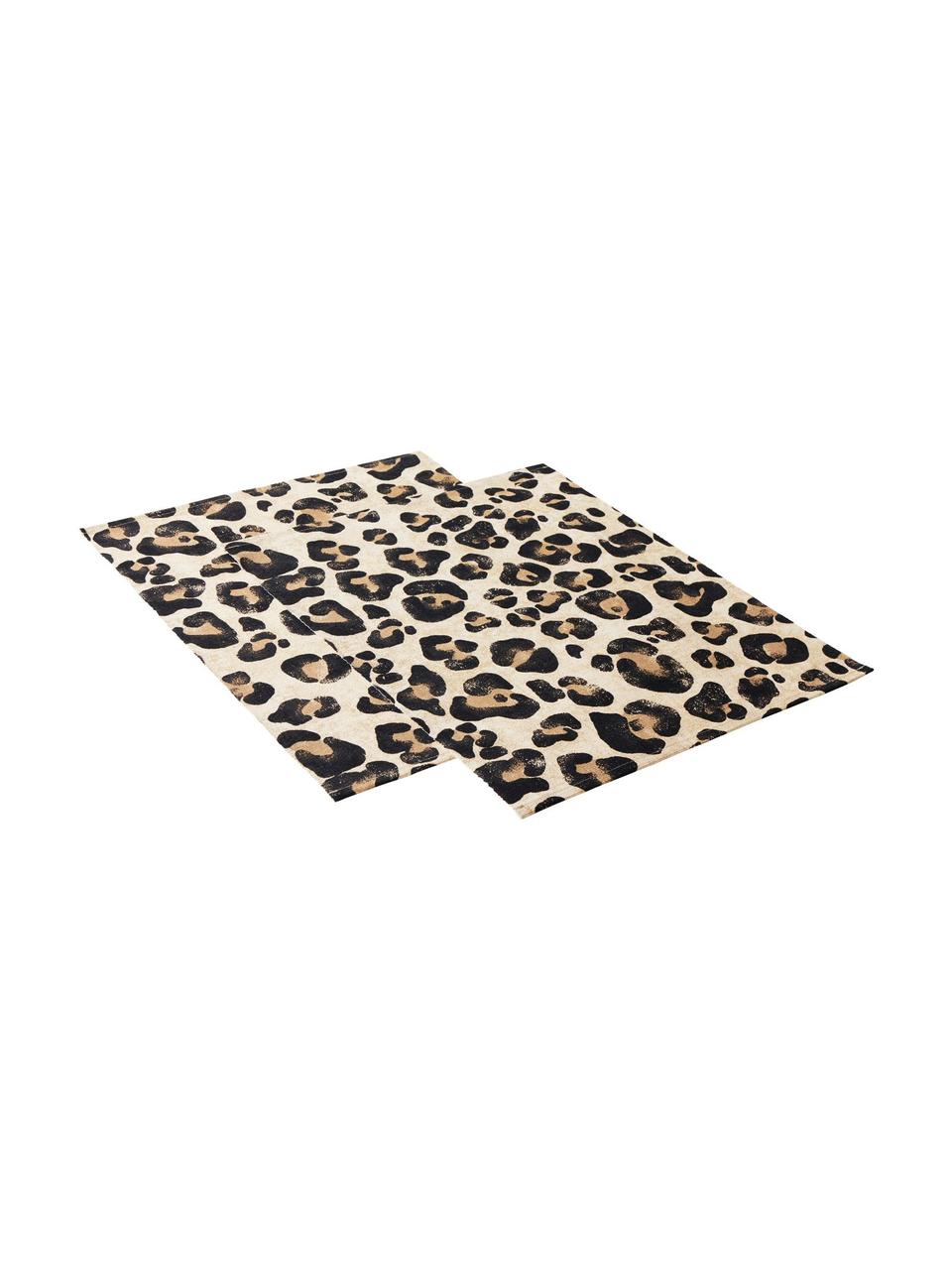 Baumwoll-Tischsets Jill mit Leoparden-Print, 2 Stück, 100 % Baumwolle, Beige, Schwarz, B 35 x L 45 cm