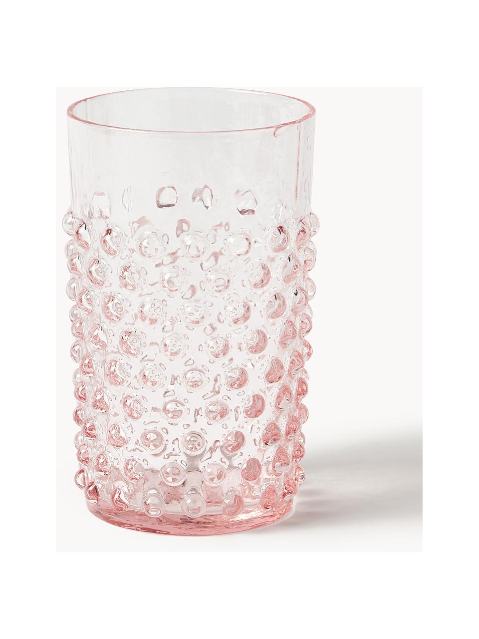 Handgemaakte waterglazen Hobnail met reliëf, 6 stuks, Glas, Roze, Ø 7 x H 11 cm, 200 ml
