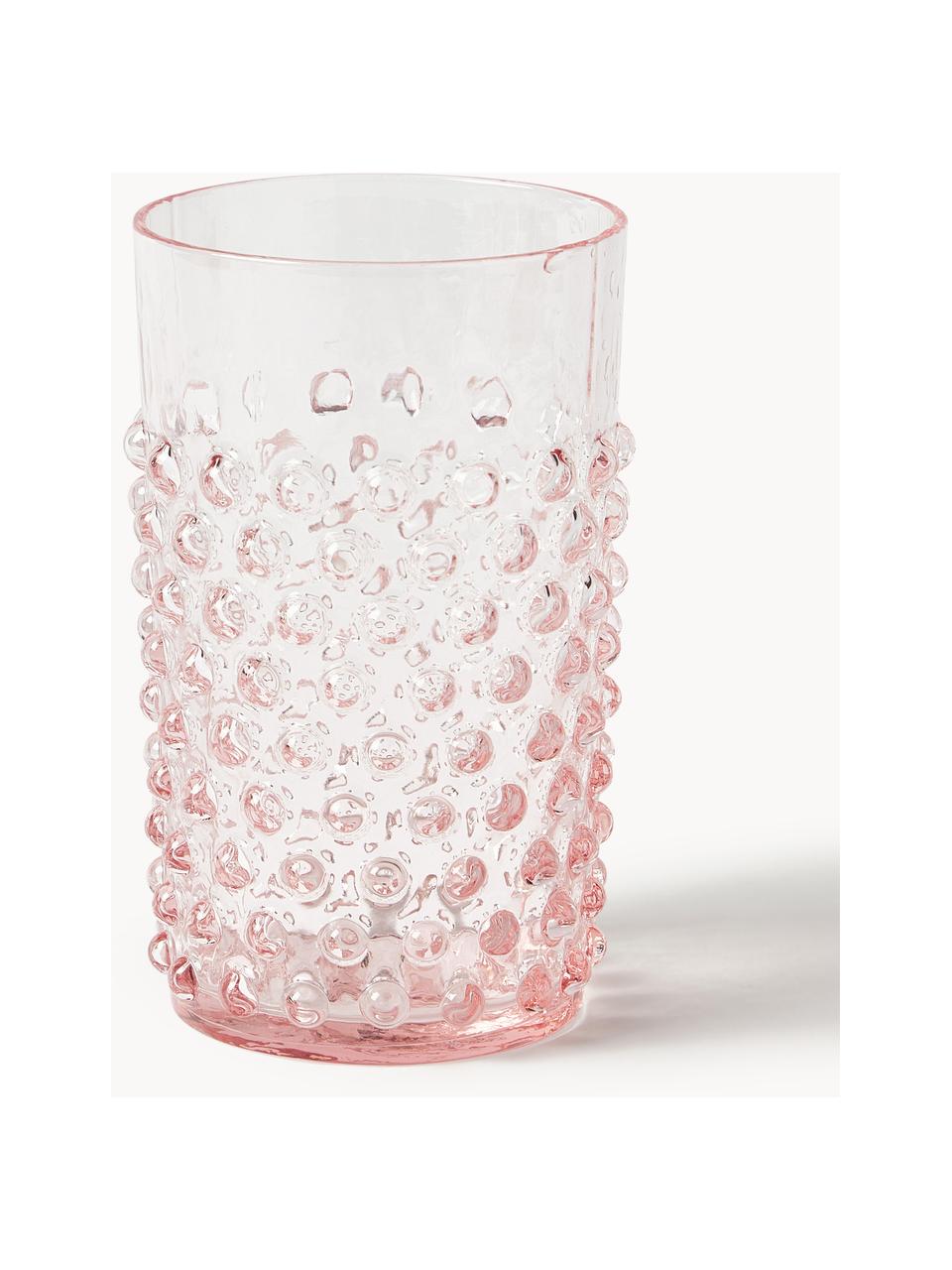 Mundgeblasene Wassergläser Hobnail, 6 Stück, Glas, mundgeblasen, Rosa, transparent, Ø 7 x H 11 cm, 200 ml