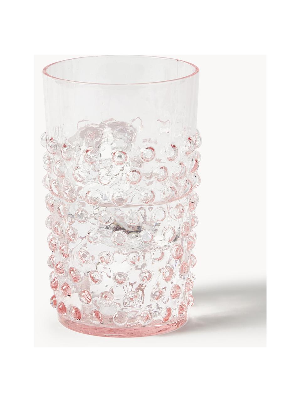 Mundgeblasene Wassergläser Hobnail, 6 Stück, Glas, mundgeblasen, Rosa, transparent, Ø 7 x H 11 cm, 200 ml