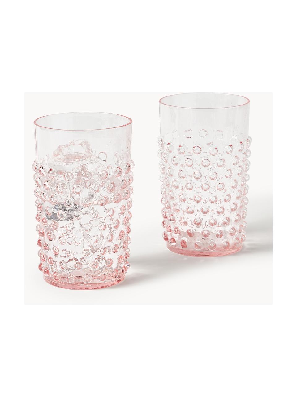 Mundgeblasene Wassergläser Hobnail, 6 Stück, Glas, mundgeblasen, Rosa, transparent, Ø 7 x H 11 cm, 200 ml