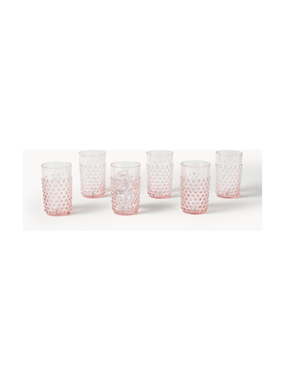 Mundgeblasene Wassergläser Hobnail, 6 Stück, Glas, mundgeblasen, Rosa, transparent, Ø 7 x H 11 cm, 200 ml