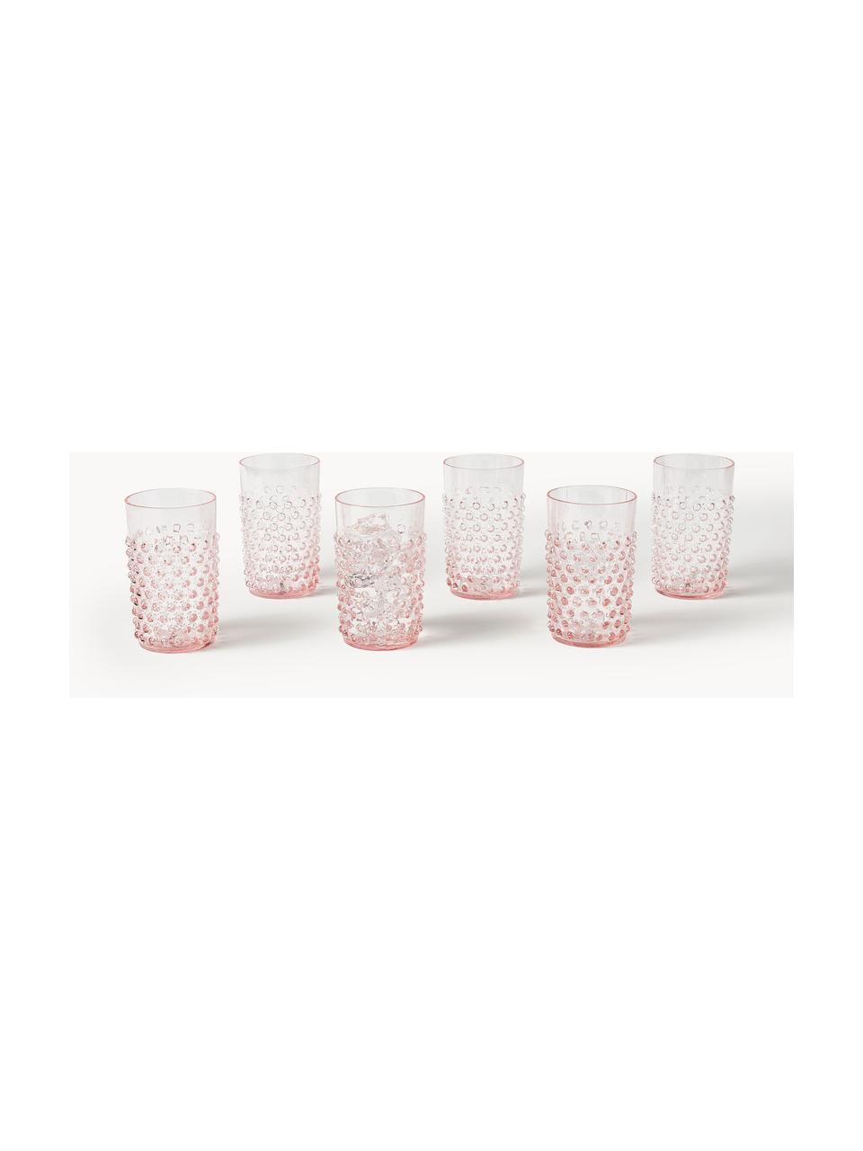 Sada ručně foukaných sklenic s reliéfem Hobnail, 6 dílů, Sklo, Růžová, Ø 7 cm, V 11 cm, 200 ml
