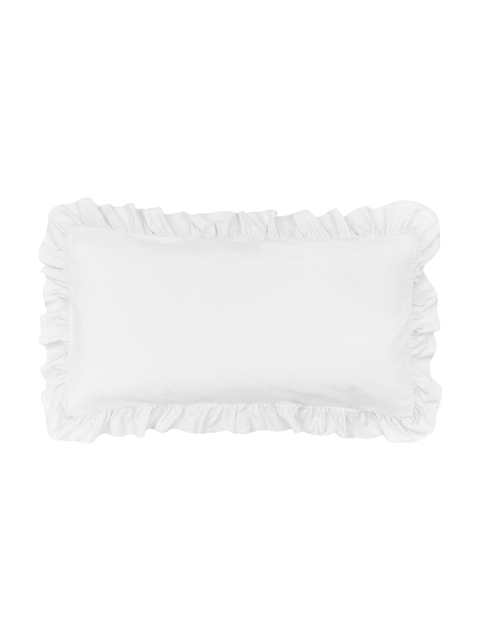 Funda de almohada de algodón con volantes Florence, Blanco, 45 x 85 cm