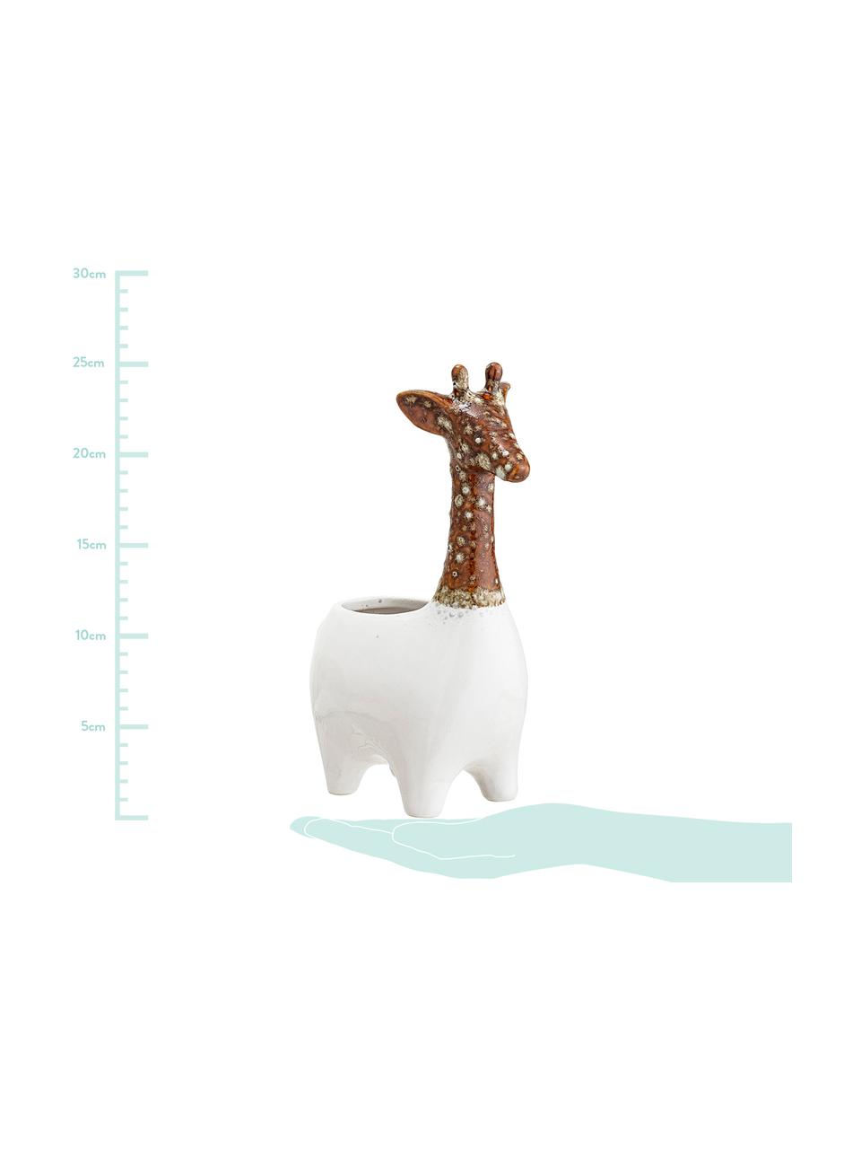 Handgemaakte plantenpot Giraffe van keramiek, Keramiek, Wit, bruin, 17 x 25 cm