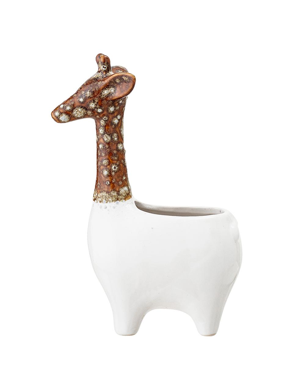 Handgefertigter Übertopf Giraffe aus Steingut, Steingut, Weiß, Braun, 17 x 25 cm