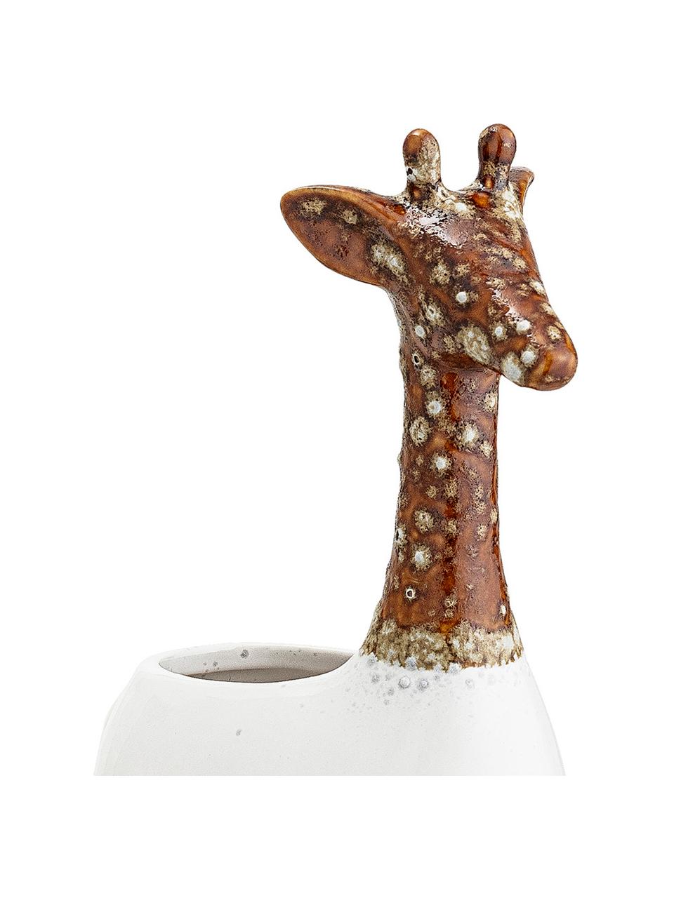 Handgefertigter Übertopf Giraffe aus Steingut, Steingut, Weiss, Braun, 17 x 25 cm