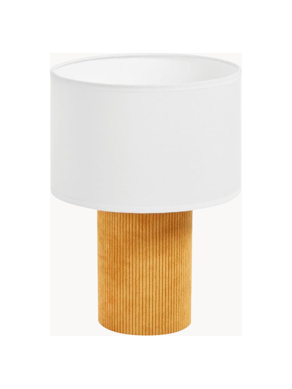 Petite lampe à poser Bianella, Blanc crème, velours côtelé jaune moutarde, larg. 20 x haut. 29 cm