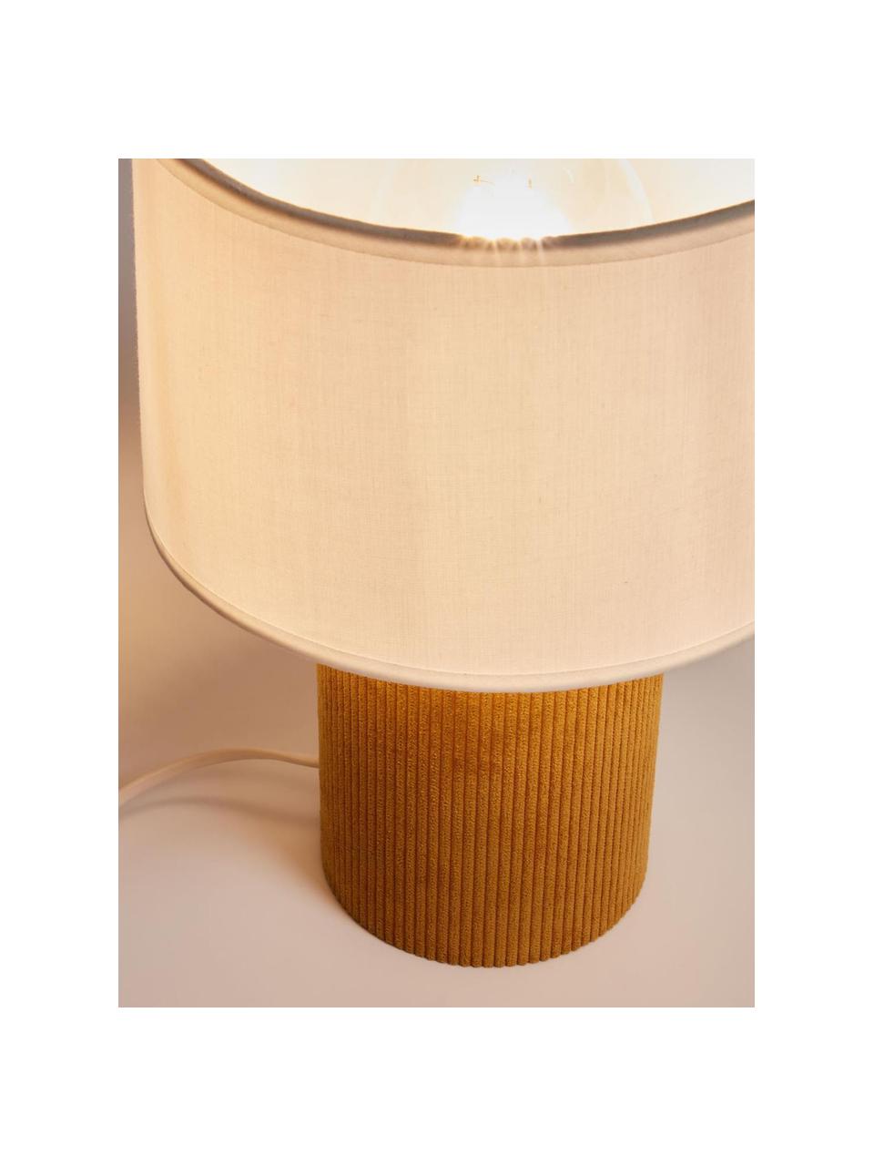 Petite lampe à poser Bianella, Blanc crème, velours côtelé jaune moutarde, larg. 20 x haut. 29 cm