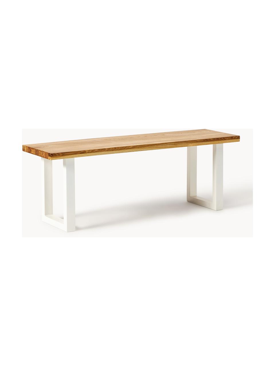 Banco de madera de roble Oliver, diferentes tamaños, Asiento: madera de roble maciza ac, Patas: metal con pintura en polv, Madera de roble aceitado, blanco, An 140 x F 40 cm