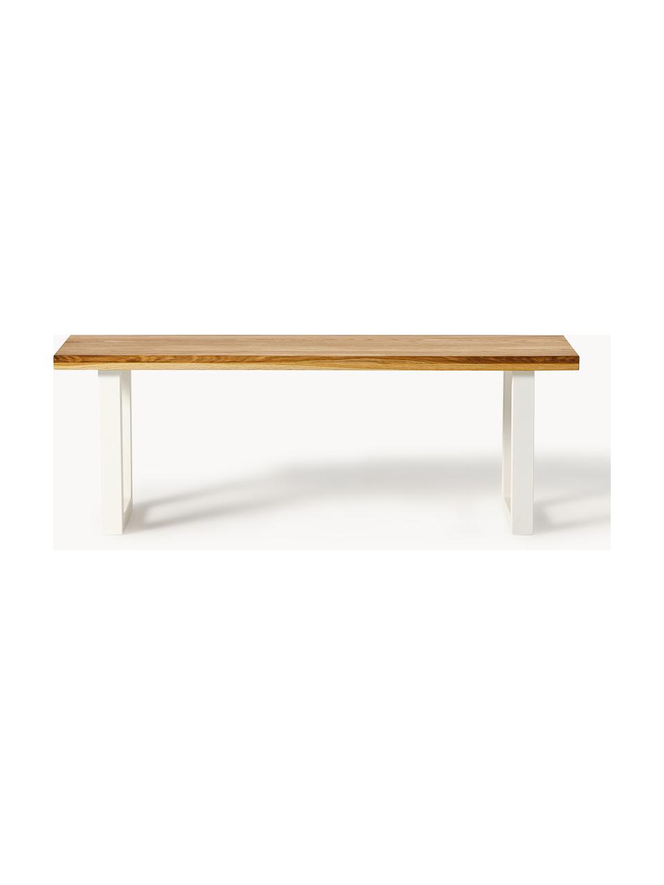 Banco de madera de roble Oliver, tamaños diferentes, Asiento: madera de roble maciza ac, Patas: metal con pintura en polv, Madera de roble aceitado, blanco, An 140 x F 40 cm