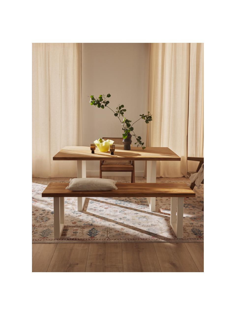 Banco de madera de roble Oliver, diferentes tamaños, Asiento: madera de roble maciza ac, Patas: metal con pintura en polv, Madera de roble aceitado, blanco, An 140 x F 40 cm