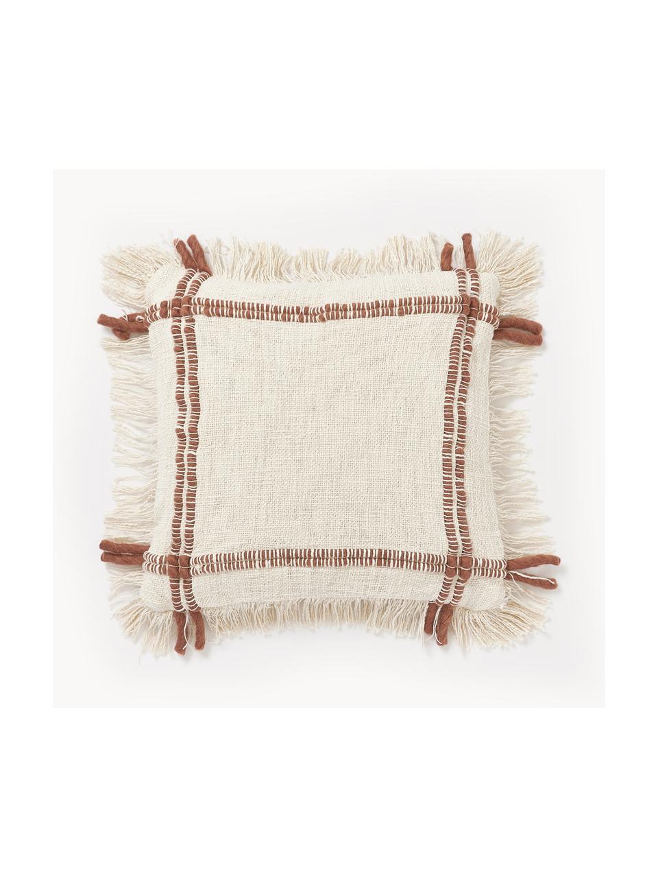 Copricuscino in cotone fatto a mano con frange Catalina, Retro: 100% cotone Il materiale , Beige chiaro, terracotta, Larg. 45 x Lung. 45 cm